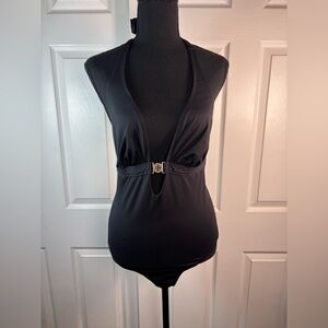 Tory Burch Black Gemini Link Halter One-Piece Swimsuit